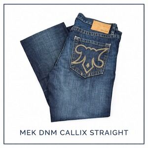 MEK DNM Calix‎ Straight Leg Jeans Mens 36x34 Dark Wash Embroidered Heavy Stitch
